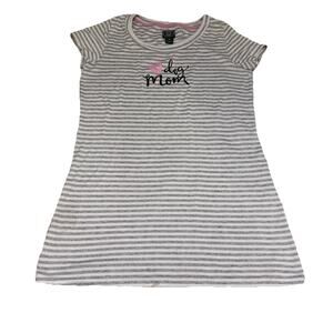 Laura Ashley SleepShirt M Dog Mom Gray White Stripe Cozy Loungewear